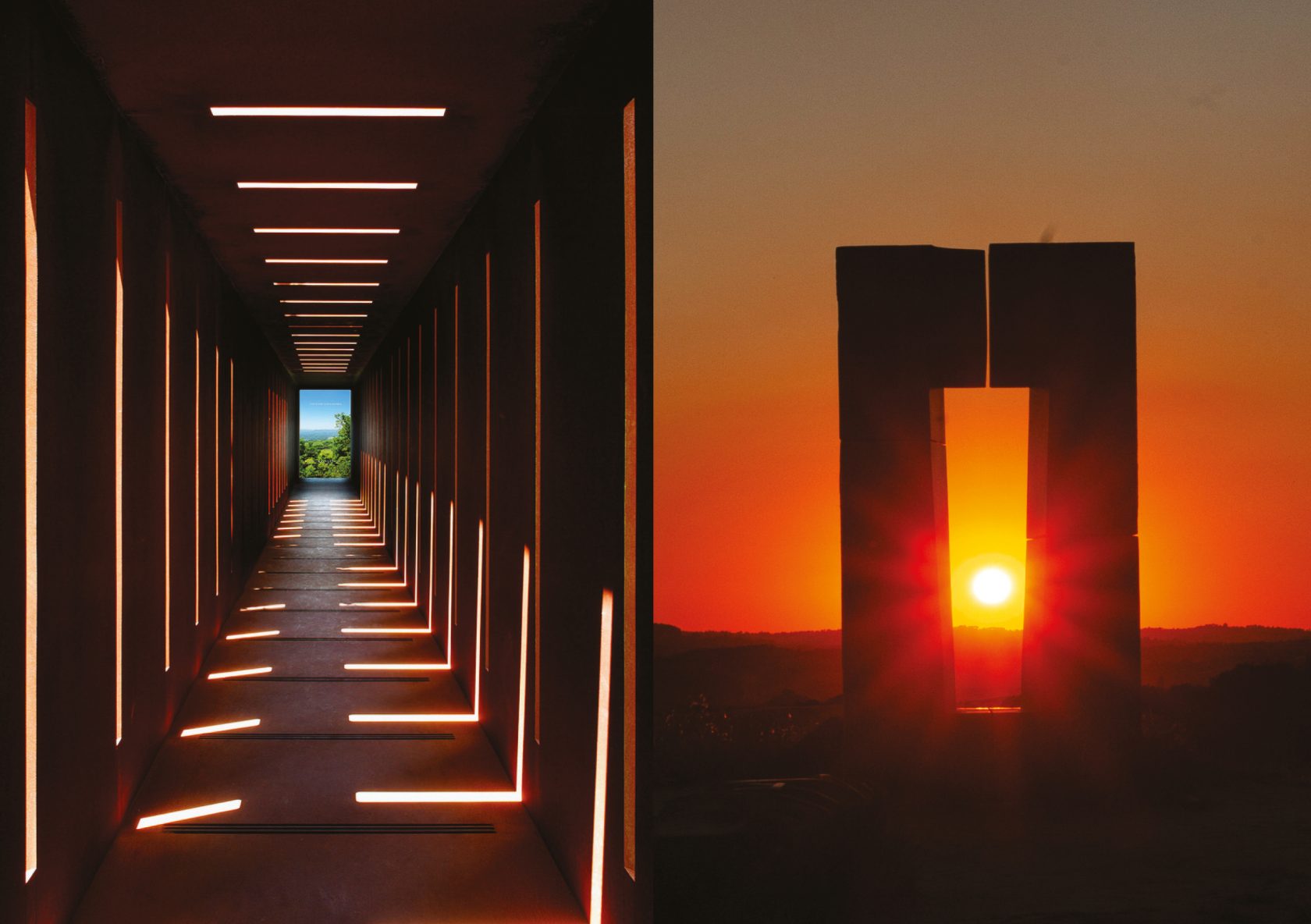 Dani Karavan, Bereshit (détail), 1998-2000, Kirishima Open Air Museum, Kagoshima, Japon / Jean-Paul Philippe, Site Transitoire, 1993, Asciano, Italie © Jeanne Bucher Jaeger