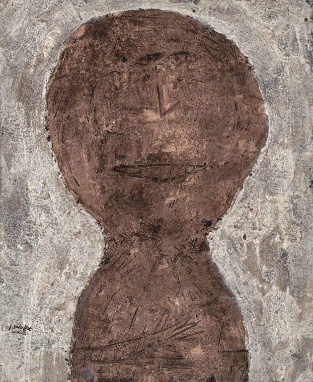 Jean Dubuffet, Homme menhir (buste d’homme brun-violâtre sur fond clair), May 1950<br/>© Jeanne Bucher Jaeger